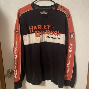 Vintage Harley-Davidson Black and Orange Men’s SZ M Long Sleeve Shirt